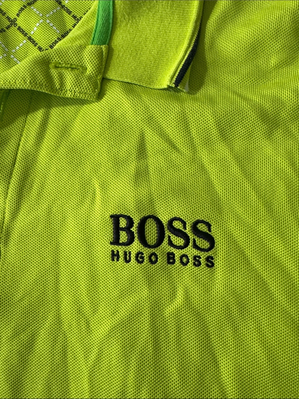 Hugo Boss mens L Large lime green mesh cotton blend golf polo shirt EUC - Picture 3 of 7